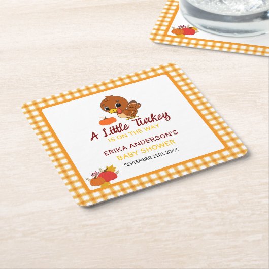 小さな七面鳥の赤ちゃんシャワー秋感謝祭 スクエアペーパーコースター (アングル)