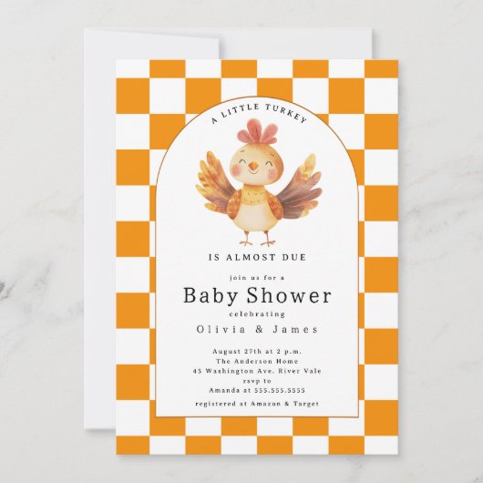 小さな七面鳥の赤ちゃんシャワー 招待状 (正面)
