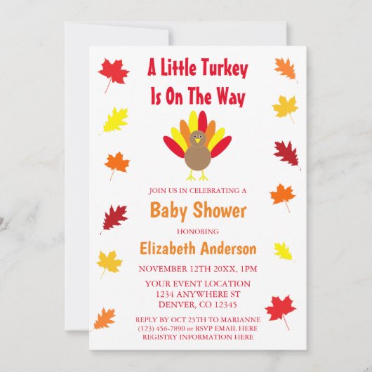 小さな七面鳥の赤ちゃんシャワー 招待状 (正面)