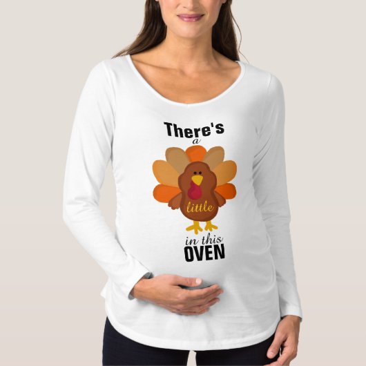 小さな七面鳥妊婦の-長袖Tシャツ Tシャツ (正面)