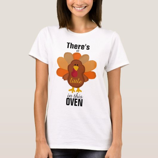 小さな七面鳥妊婦の-長袖Tシャツ Tシャツ (正面)