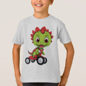 小さな三輪車に乗った幸せな恐竜 Tシャツ (正面)