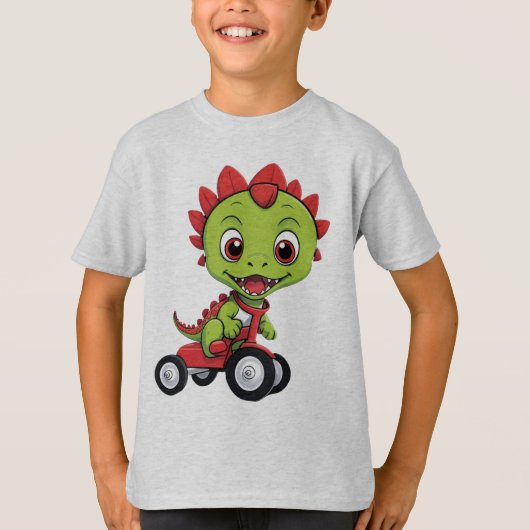小さな三輪車に乗った幸せな恐竜 Tシャツ (正面)