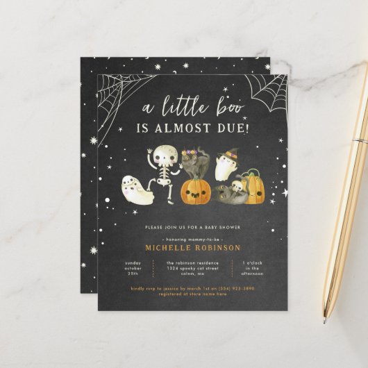 小さな不気味ブーのハロウィーンの赤ちゃんシャワーを予算にする (正面/裏面インサイチュ)
