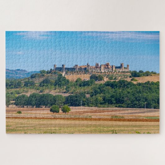 小さな中世の町モンテリゴーニのスカイライン、トスカーナ ジグソーパズル (横)