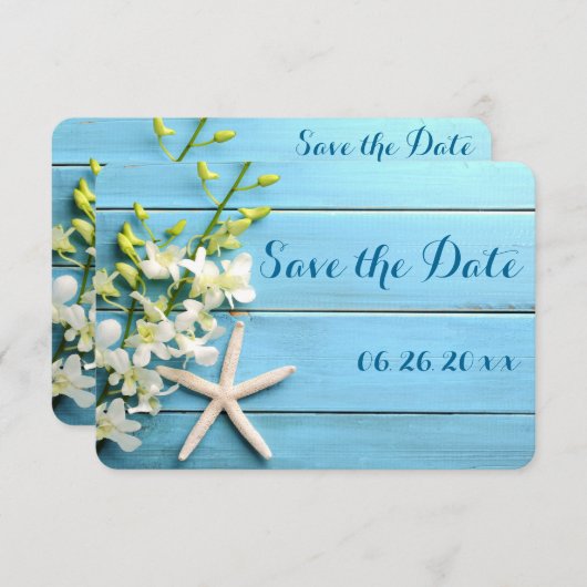 小さな丸いヒトデのSave The Dateカード オーキッド セーブザデート (正面/裏面)