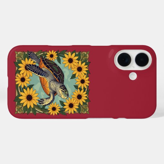 小さな亀と黒い目のデイジーの花 Case-Mate iPhoneケース (裏面 (横))