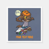 小さな人狼ハロウィーンのトリックまたは漫画を扱う スタンダードカクテルナプキン (正面)