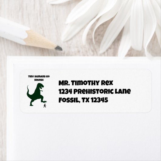 小さな人間が恐竜おもしろいの風刺画に行く ラベル (インサイチュ)