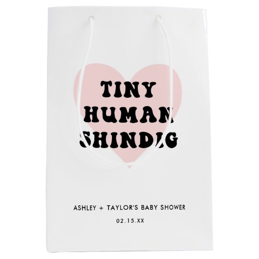 小さな人間の忍び寄モダンり赤ちゃんシャワー ミディアムペーパーバッグ (正面)