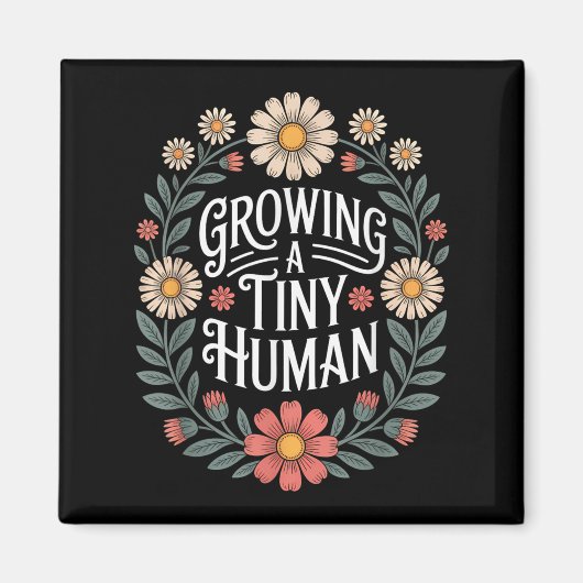 小さな人間を育てています 新しいママとパパの妊娠発表 マグネット (正面)