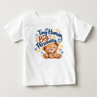 小さな人間大きな個性 かわいいテディベア 赤ちゃんT ベビーTシャツ
