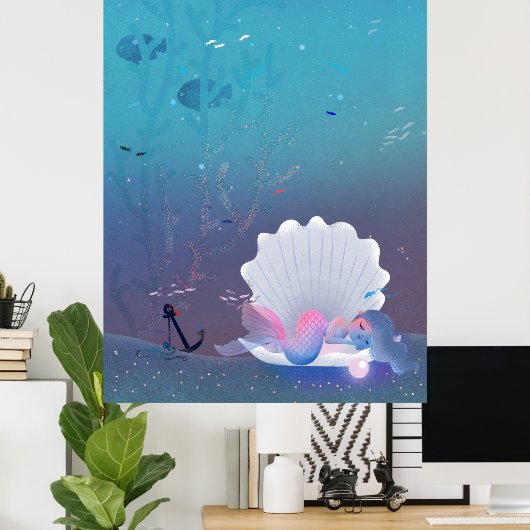 小さな人魚が貝殻の中で眠っていた ポスター (ホームオフィス)