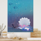 小さな人魚が貝殻の中で眠っていた ポスター (キッチン)