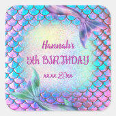 小さな人魚のパターン誕生日 スクエアシール (正面)