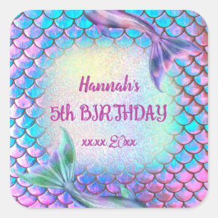 小さな人魚のパターン誕生日 スクエアシール