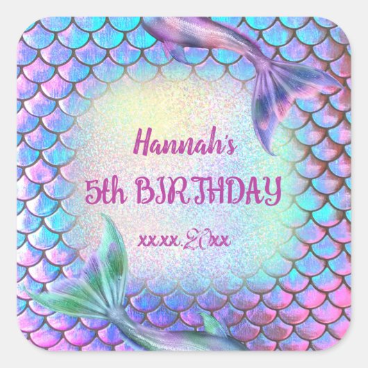 小さな人魚のパターン誕生日 スクエアシール (正面)