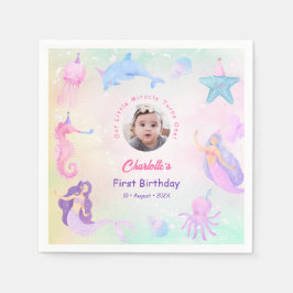 小さな人魚の女の子1歳の誕生日パーティーのナプキン スタンダードカクテルナプキン