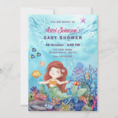 小さな人魚の水色の赤ちゃんシャワー 招待状 (正面)