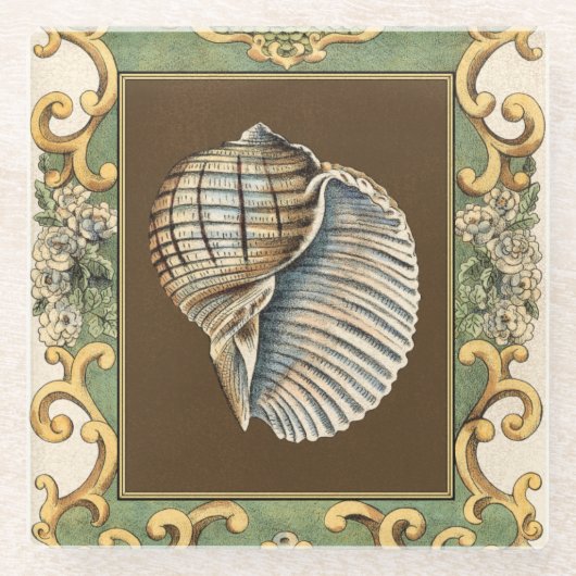 小さな人魚の貝殻 ガラスコースター (正面)