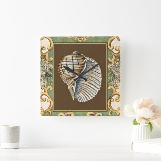 小さな人魚の貝殻 スクエア壁時計 (ホーム)