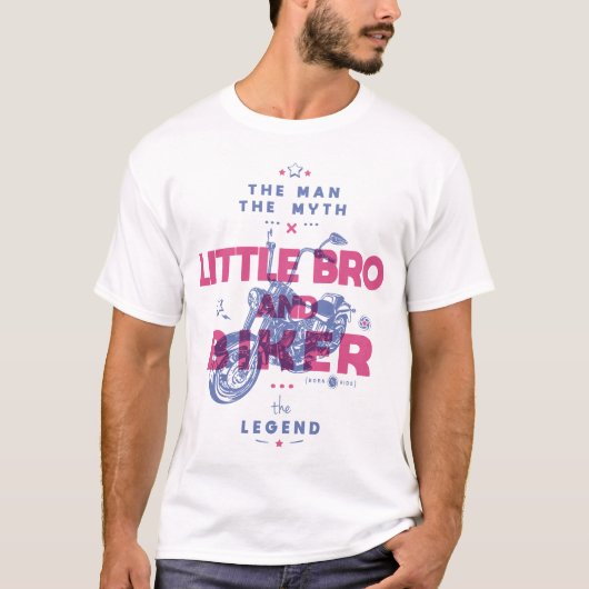 小さな兄弟とバイクもしくは自転車に乗る人の男の神話の伝説 Tシャツ (正面)