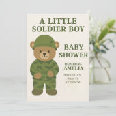 小さな兵士の男の子テディベアベビーシャワー招待状 招待状 (スタンド正面)
