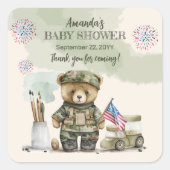 小さな兵士の男の子テディベア赤ちゃんシャワーの好意 スクエアシール (正面)