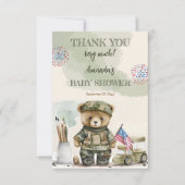 小さな兵士の男の子テディベア赤ちゃんシャワー サンキューカード (正面)