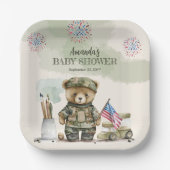 小さな兵士の男の子テディベア赤ちゃんシャワー ペーパープレート (正面)