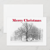 小さな冬のシーンクリスマスカードホワイトボウ（フラット） シーズンカード (正面/裏面)