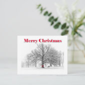 小さな冬のシーンレッドボウクリスマスカード（フラット） シーズンカード (スタンド正面)