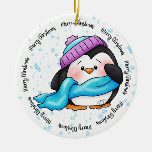 小さな冬のペパペンギンのクリスマスオーナメント セラミックオーナメント (正面)