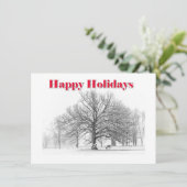 小さな冬の風景 ホリデー カード 白いリボン (フラット) (スタンド正面)