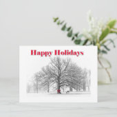 小さな冬の風景 ホリデー カード 赤いリボン (フラット) (スタンド正面)