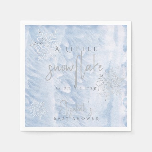 小さな凍っていスノーフレーク青い赤ちゃんシャワー スタンダードカクテルナプキン (正面)