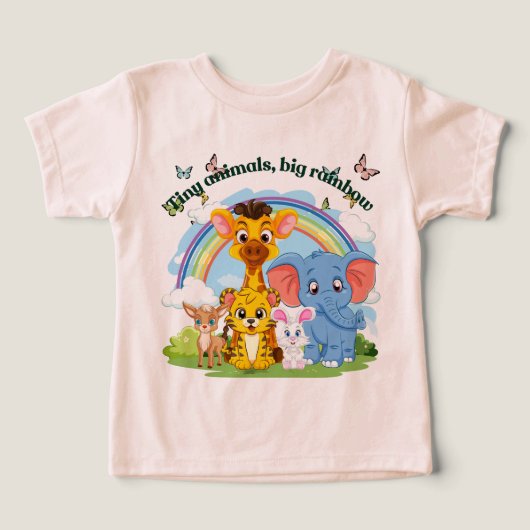 小さな動物、大きな虹のデザイン幼児Tシャツ (デザイン正面)