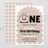 小さな包子ちゃんの1歳の誕生日パーティー 招待状 (正面/裏面)