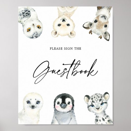 小さな北極の赤ちゃんシャワーのゲストブックサイン ポスター (正面)