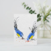 小さな口で粒をつつく。書道 ポストカード (スタンド正面)