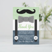 小さな口ひげの男の子の緑のネイビーシャワー サンキューカード (スタンド正面)
