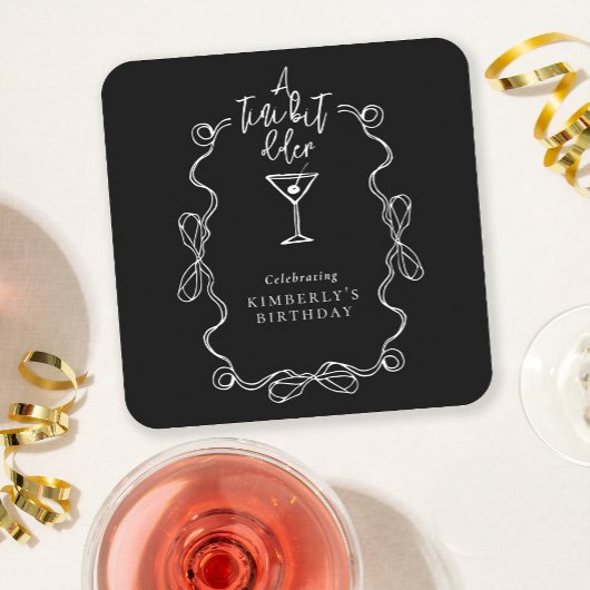 小さな古い手で描かれた黒い誕生日パーティー スクエアペーパーコースター