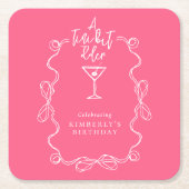 小さな古い手の描かれたピンクの誕生日パーティー スクエアペーパーコースター (正面)