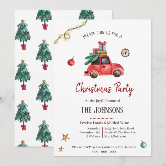 小さな古い赤 |クリスマスフェスティバル 招待状 (正面/裏面)