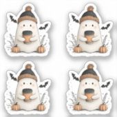 小さな可愛い幽霊秋ハロウィーン – 居心地の良い秋 シール (正面)