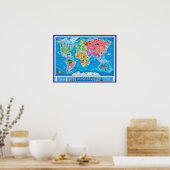 小さな図解入りの、写真付きのキッズワールドマップ – 21.33 x 16 ポスター (キッチン)