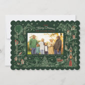 小さな図解入りの、写真付きの町の冬のシーン緑の写真 シーズンカード (正面)