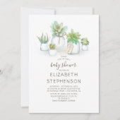 小さな多肉質メイスンジャースベイビー素朴ブシャワー 招待状 (正面)