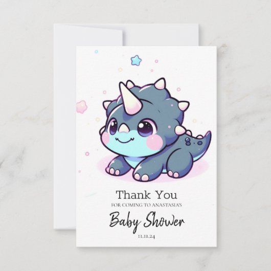 小さな夢のような恐竜の赤ちゃんシャワー サンキューカード (正面)