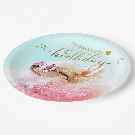 小さな大地を輝かせる |子犬の誕生日パーティー ペーパープレート (アングル)